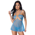 Load image into Gallery viewer, Flirty Hearts Cut Out Flutter Chemise & G-String Set Blue Sugar L/X