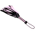Load image into Gallery viewer, 17" Pleasure & Pain 24 & 12 Tails Black Suede & Pink Faux Fur Flogger