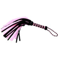 Load image into Gallery viewer, 17" Pleasure & Pain 24 & 12 Tails Black Suede & Pink Faux Fur Flogger