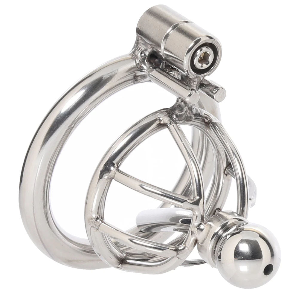 Lockmaster Stainless Steel Inverted Micro Chastity Cage With Urethral Straw