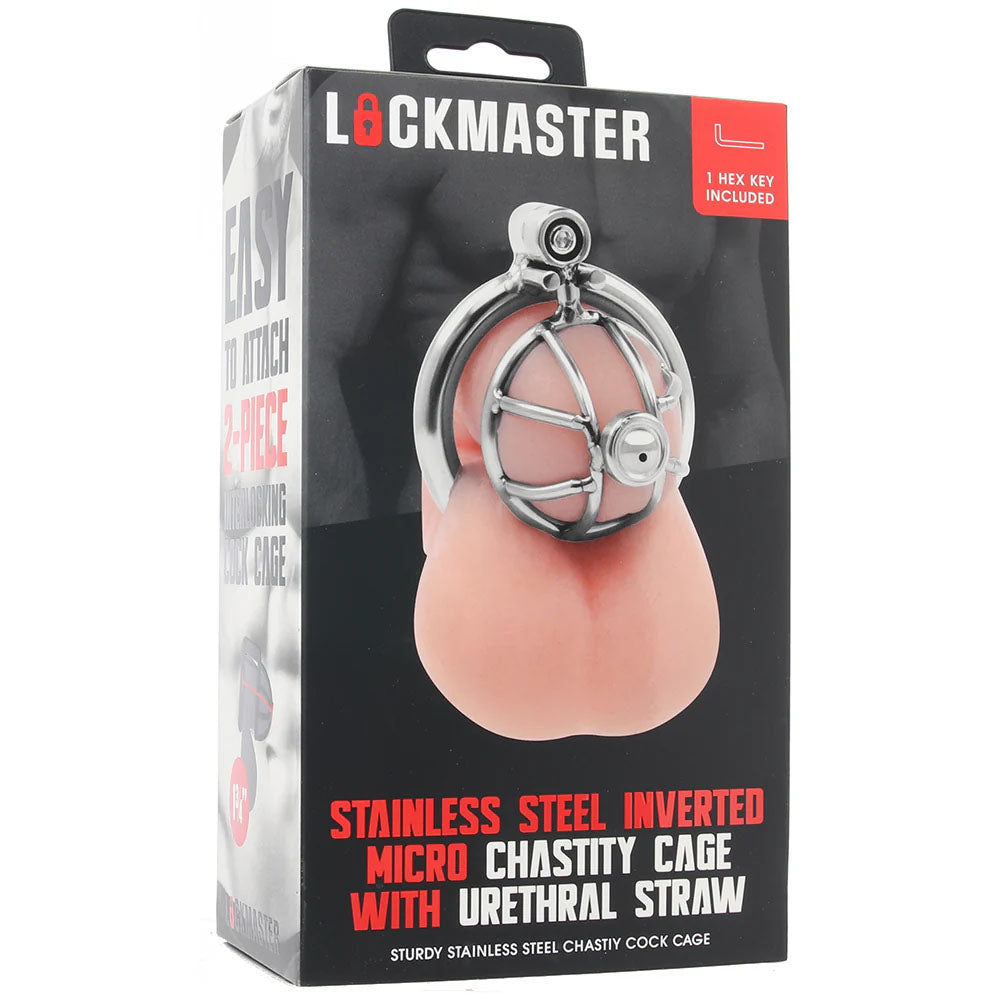 Lockmaster Stainless Steel Inverted Micro Chastity Cage With Urethral Straw