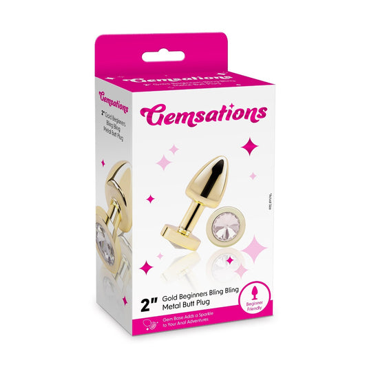 Gemsations 2&quot; Beginners Bling Bling Metal Butt Plug Gold