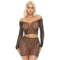 Load image into Gallery viewer, Electric Lingerie Long Sleeve Fishnet Crop Top & Mini Skirt Set O/S
