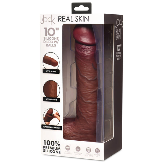 Jock Real Skin 10&quot; Silicone Dildo W/ Balls Dark