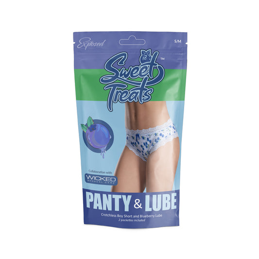 Sweet Treats Crotchless Boy Short W/ Lube Blueberry S/M