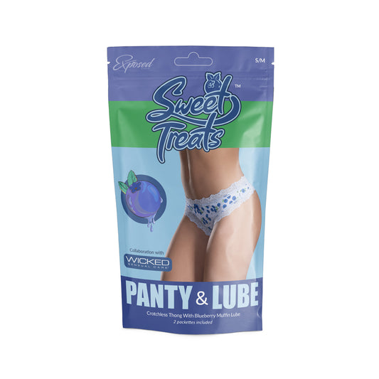 Sweet Treats Crotchless Thong W/ Lube Blueberry S/M