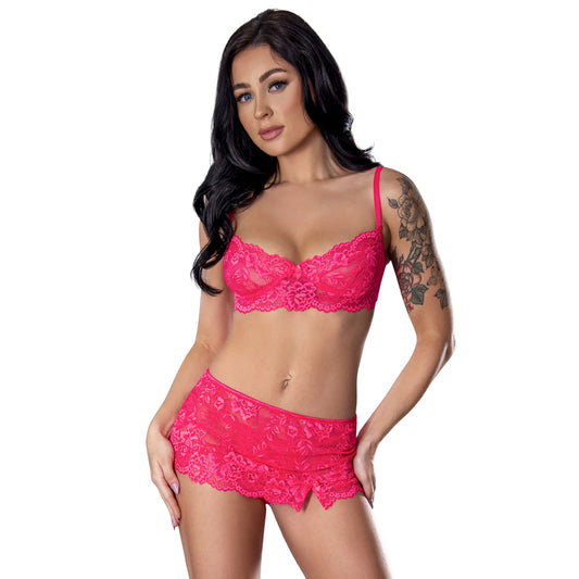 Get It Girl Bra&#44; Skirt & Thong Set Diva Pink S/M