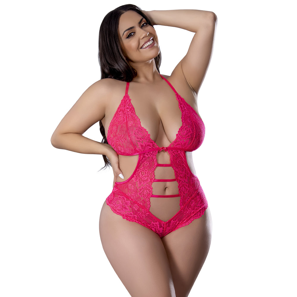 Get It Girl Halter Teddy W/ Snap Crotch Diva Pink 2Xl