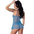 Load image into Gallery viewer, Flirty Hearts Cut Out Flutter Chemise & G-String Set Blue Sugar S/M
