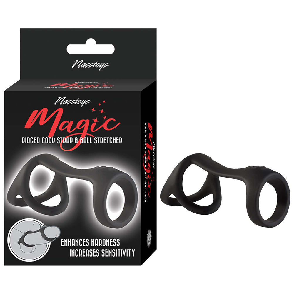 Magic Ridged Cock Strap & Ball Stretcher Black