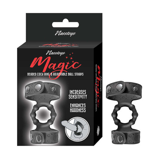 Magic Beaded Cock Ring & Adjustable Ball Straps Black