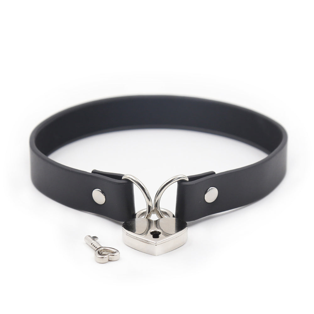 PVC Collar Choker W/ Heart Lock Connector Black