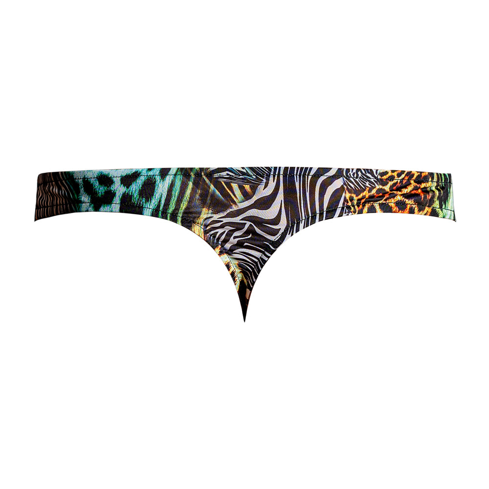 Go Wild! Thong W/ 2 Rings Multi Animal S/M