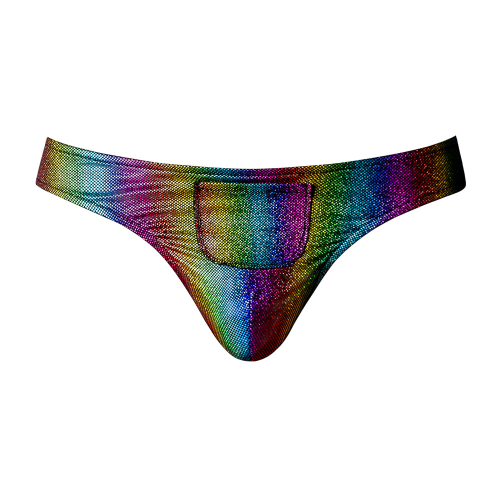 Pack & Play Thong W/ Front Condom Pouch Rainbow S/M