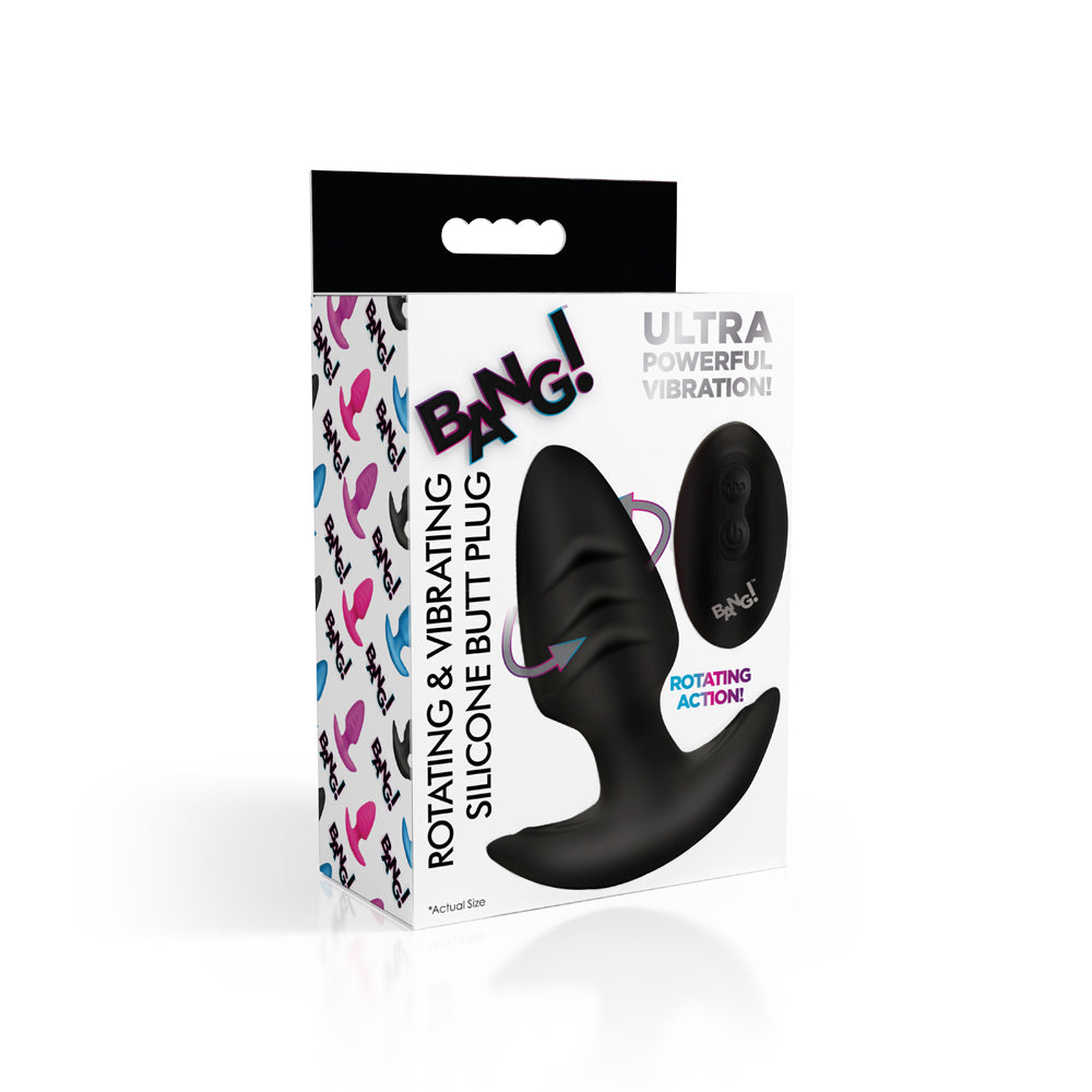 Bang! Rotating & Vibrating Silicone Butt Plug W/ Remote Black