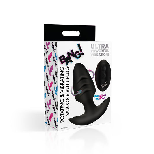 Bang! Rotating & Vibrating Silicone Butt Plug W/ Remote Black