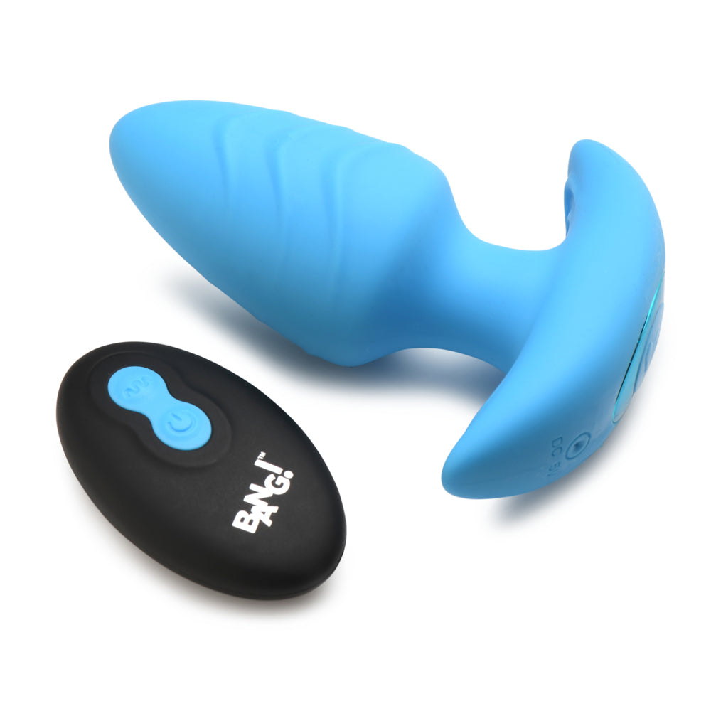 Bang! Rotating & Vibrating Silicone Butt Plug W/ Remote Blue