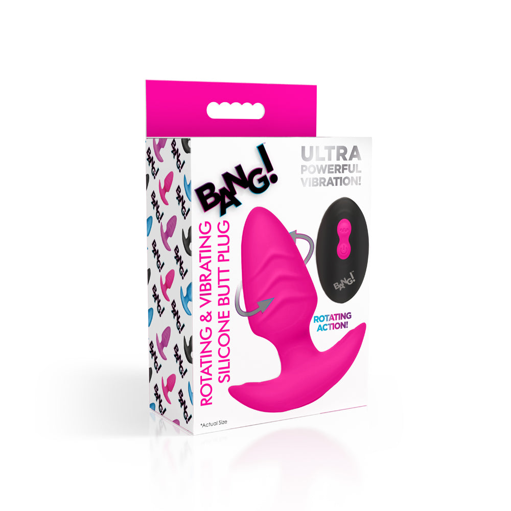 Bang! Rotating & Vibrating Silicone Butt Plug W/ Remote Pink