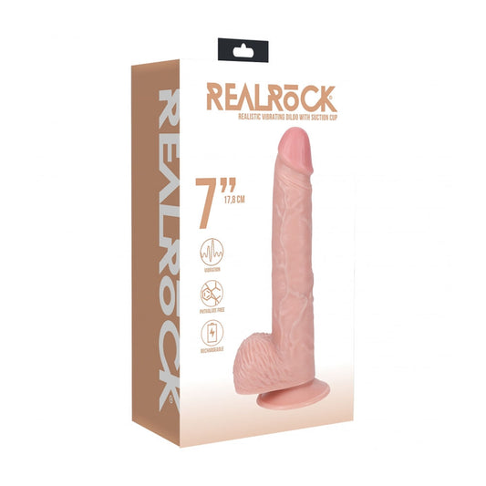 Realrock 7&quot; Vibrating Cock With Balls Regular Straight Flesh