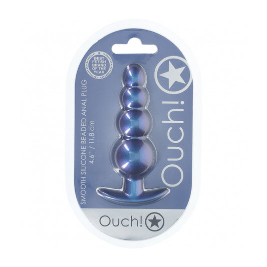 Ouch! Beaded Anal Plug Silicone Metallic Blue