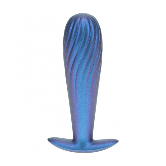 Ouch! Ribbed Anal Plug Silicone Metallic Blue