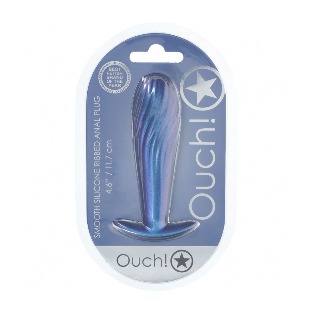 Ouch! Ribbed Anal Plug Silicone Metallic Blue