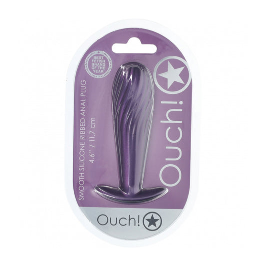 Ouch! Ribbed Anal Plug Silicone Metallic Purple