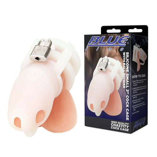 Silicone Small 2&quot; Cock Cage With Ball Divider White