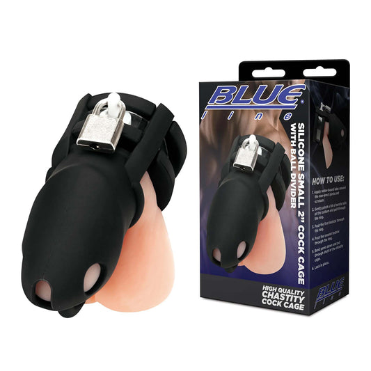 Silicone Small 2&quot; Cock Cage With Ball Divider Black