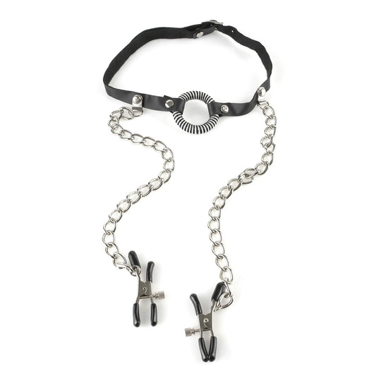 Fetish Fantasy Series O-Ring Gag Nipple Clamps Black