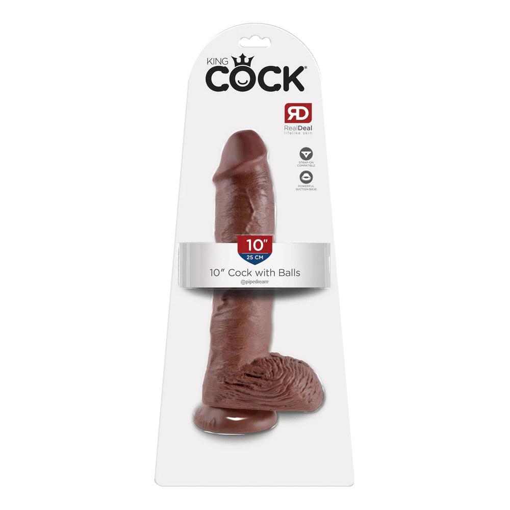 King Cock 10&quot; Cock with Balls Brown