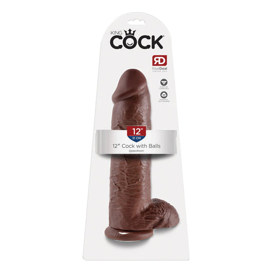 King Cock 12&quot; Cock with Balls Brown