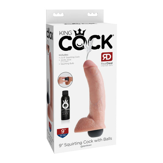King Cock 9&quot; Squirting Cock w/ Balls Flesh