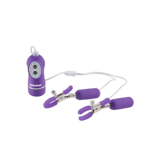 Fetish Fantasy Series 10-Function Vibrating Nipple Clamps Purple