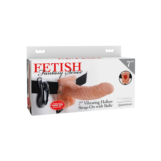 Fetish Fantasy Series 7&quot; Vibrating Hollow Strap-On with Balls Flesh