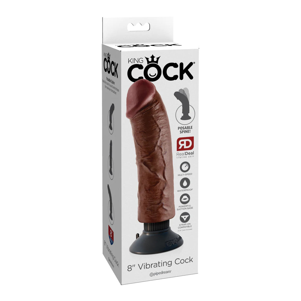 King Cock 8&quot; Vibrating Cock Brown