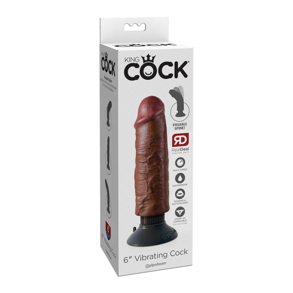 King Cock 6&quot; Vibrating Cock Brown