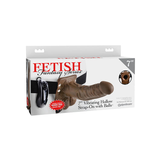 Fetish Fantasy Series 7" Vibrating Hollow Strap-On With Balls Brown