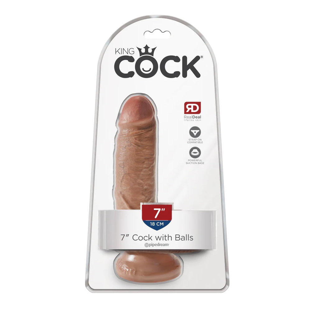 King Cock 7&quot; Cock With Balls Tan