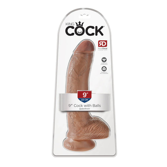 King Cock 9&quot; Cock With Balls Tan