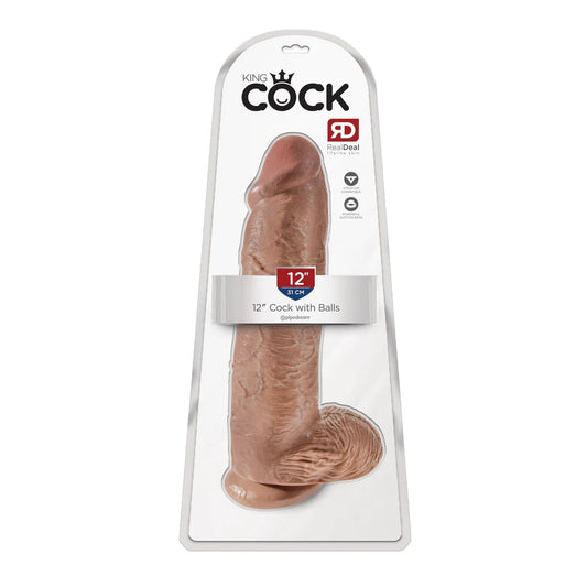 King Cock 12&quot; Cock With Balls Tan