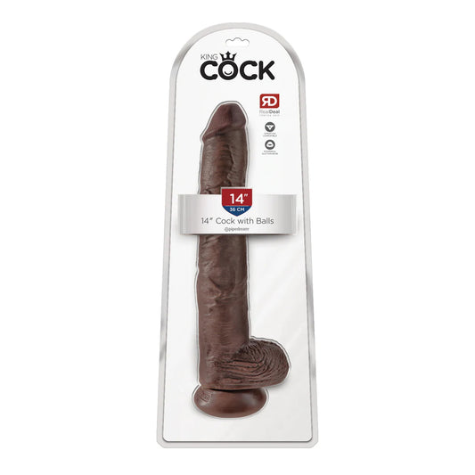 King Cock 14&quot; Cock With Balls Brown