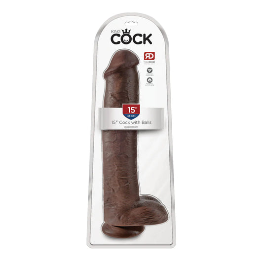 King Cock 15&quot; Cock With Balls Brown