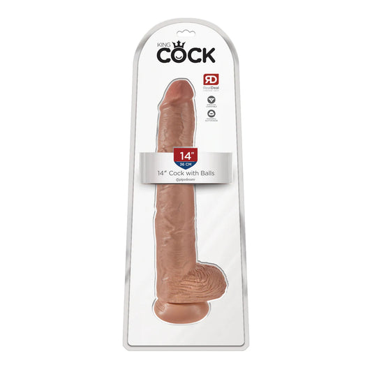 King Cock 14&quot; Cock With Balls Tan