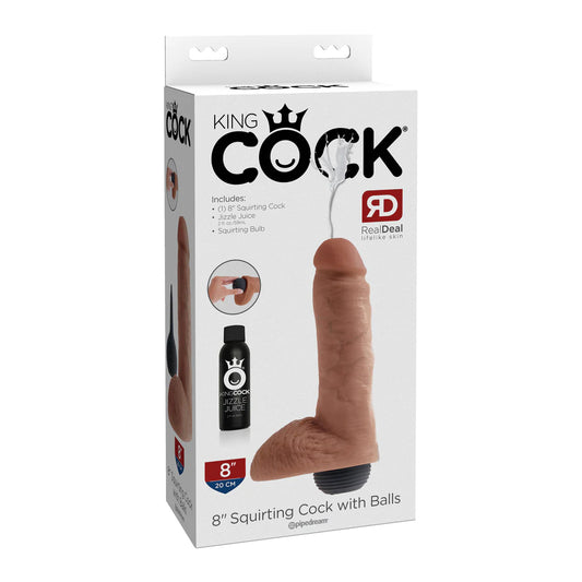 King Cock 8&quot; Squirting Cock W/ Balls Tan