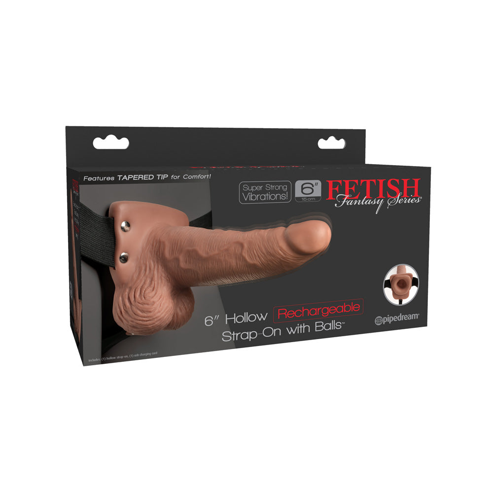 Fetish Fantasy 6&quot; Hollow Rechargeable Strap-On With Balls Tan