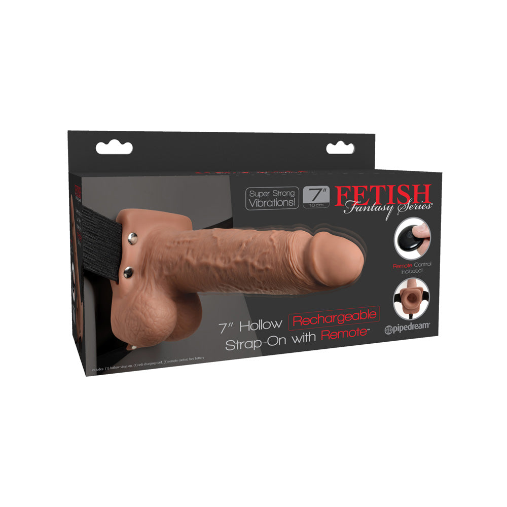 Fetish Fantasy 7&quot; Hollow Rechargeable Strap-On With Remote Tan