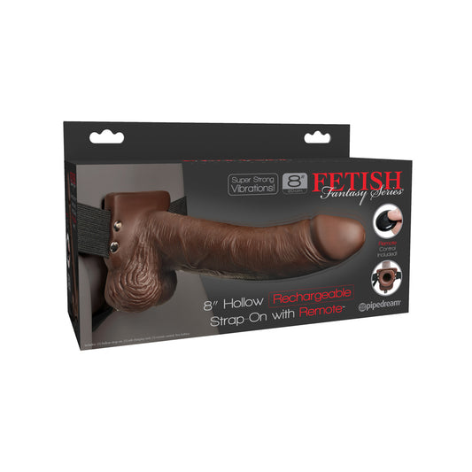 Fetish Fantasy 8&quot; Hollow Rechargeable Strap-On With Remote Brown