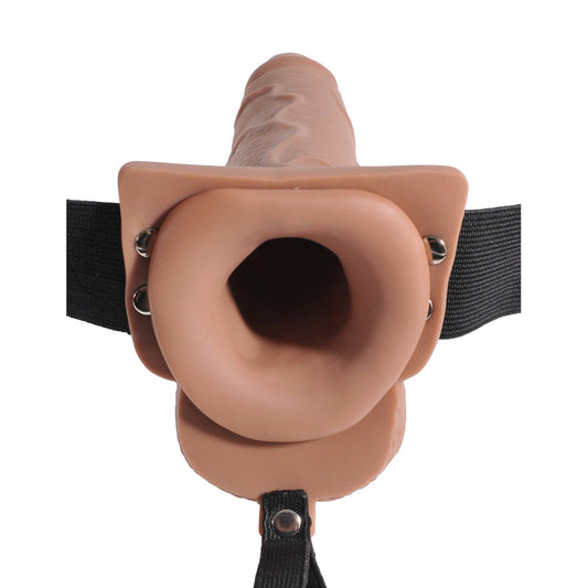 Fetish Fantasy 7.5&quot; Hollow Squirting Strap-On With Balls Tan