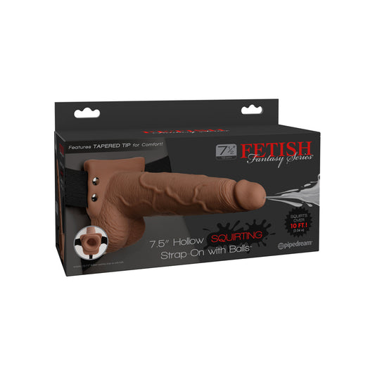 Fetish Fantasy 7.5&quot; Hollow Squirting Strap-On With Balls Tan